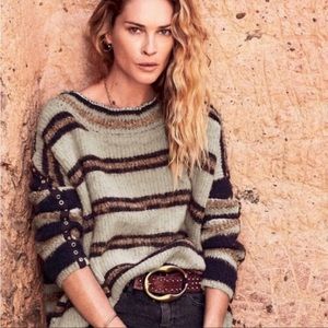 Free People Striped Oversized Boyfriend Sweater M